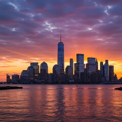 Obraz premium Photo of New York City Skyline at Sunset