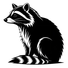 Obraz premium Black white Raccoon silhouette vector art illustration
