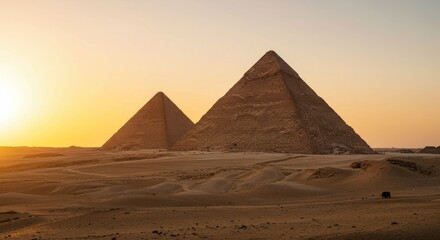 Photo of Giza Pyramids at Golden Sunset in Egypt