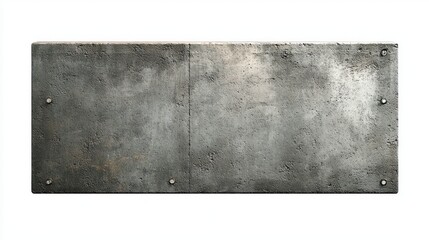 rectangular weathered metal plate with screws on white background showing worn and textured surface