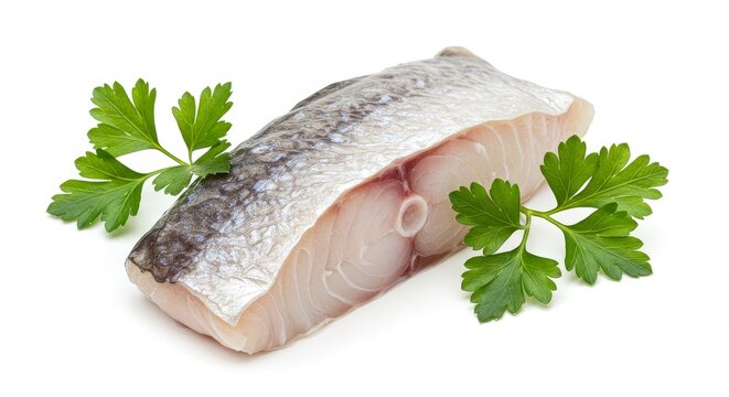 Photo of Raw Fish Fillet with Parsley on White
