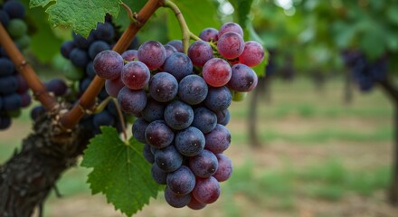 Photo of Red and Purple Grapes on Vine with Water Droplets
