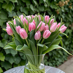 Obraz premium beautiful bouquet of pink tulips arranged elegantly