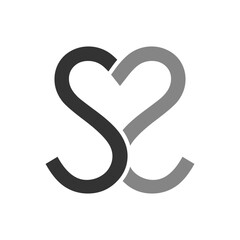 modern romantic S monogram symbol with a heart shape.