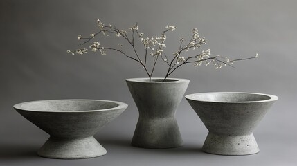 Modern grey concrete planters with minimalist design