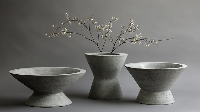 Fototapeta Modern grey concrete planters with minimalist design