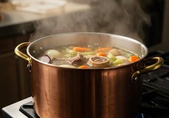 Bone Broth Simmering in Pot