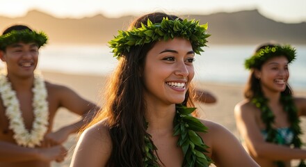 Photo of Hawaiian Hula Dancers at Sunset on Beach