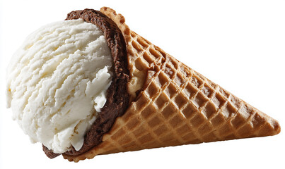 Vanilla Ice Cream in a Waffle Cone with Chocolate Coating