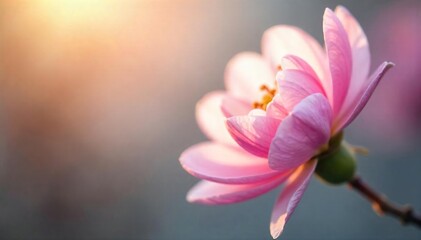 Fototapeta premium Close-up of a soft, delicate blossom gently swaying in the breeze, embodying the tenderness of nature's imagination A tranquil scene filled with subtle beauty , romantic, petal