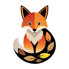 Obraz premium Colorful fox with leaves. PNG image, transparent background