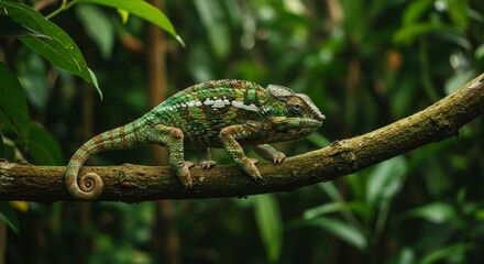 Photo of Panther Chameleon on Branch in Rainforest