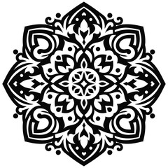 Black and white abstract floral ornament with vintage swirl pattern in seamless baroque style