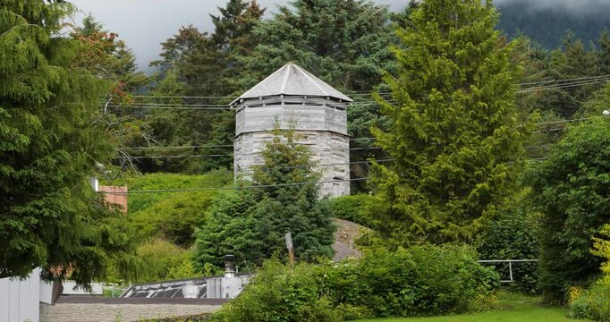 Russian Blockhouse on Kaagwaantaan St, Sitka, Alaska.A replica of the Russian fortification around the town of Sitka