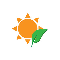 Sun with leaf icon – symbolizing solar energy, sustainability, and eco-friendly renewable power.