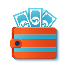 3D Wallet Icon with Cash Vector Illustration – Finance and Money Management Concept