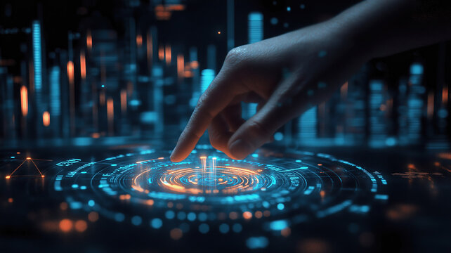 Financial chart examination with a finger pointing on stock market data for investment review