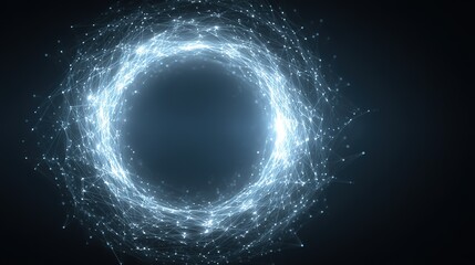 Abstract circular light pattern in gradient blue tones, symbolizing global connectivity and harmony