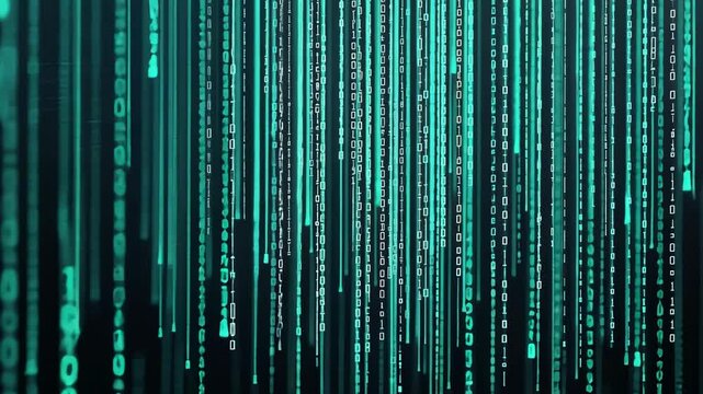 Binary code digital matrix fall.  A mesmerizing display of green binary code cascading down, representing the flow of digital information.