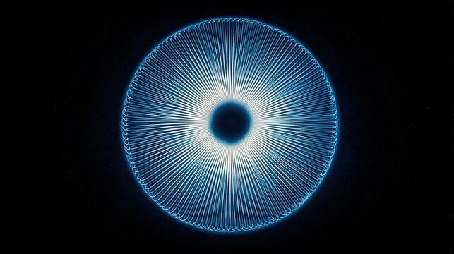 Abstract circular light pattern in gradient blue tones, symbolizing global connectivity and harmony