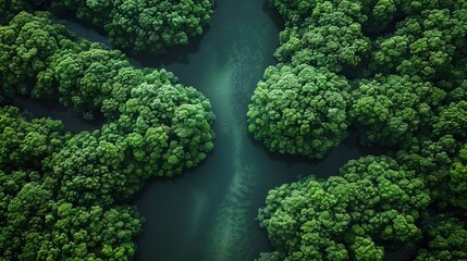 an aerial view of a river in the middle of a lush green forest with a river running between the two sides of the river, surrounded by lush green 