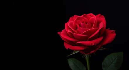 Photo Red Rose Bloom On Black Background