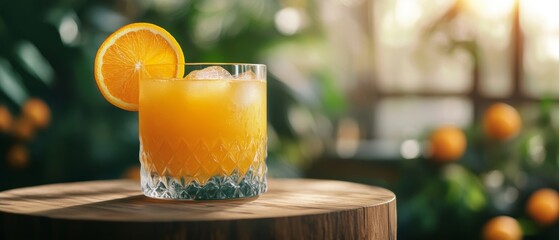 a glass of orange juices with orange slice as decoration