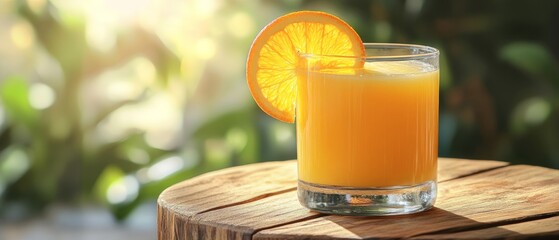 a glass of orange juices with orange slice as decoration