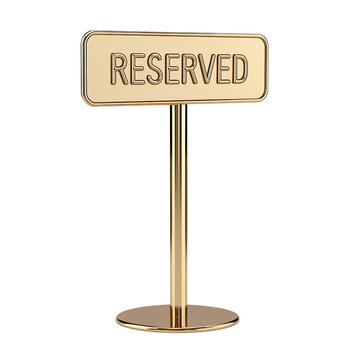 Gold reserved table sign on stand, elegant restaurant or event seating marker