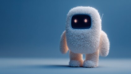 Blank 3D robotic assistant mockup, designed with fluffy wool surface, perfect for futuristic displays.