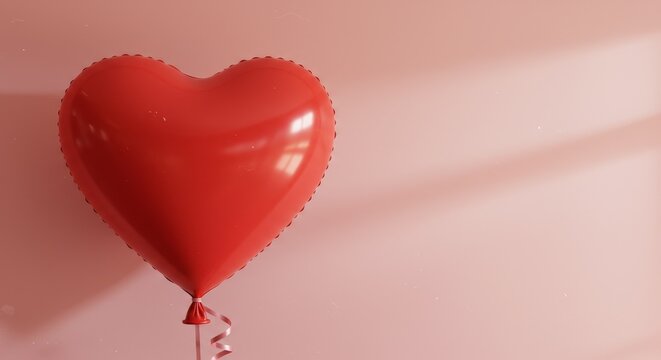 Red Heart Balloon on Pink Background