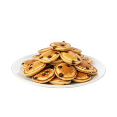 A delicious stack of chocolate chip pancakes on a white plate, ready for breakfast