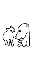 cat sniff dog illustration vector line art hand drawn meme