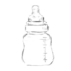 Sketch Baby Plastic Feeding Bottle With Silicone Nipple Hand Drawn Black And White Illustration