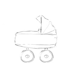 Baby Stroller Sketch Hand Drawn Black and White Illustration