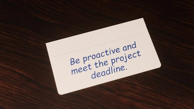 3D Animation of a Message Arriving Under the Door with Text: "Be proactive and meet the project deadline"
