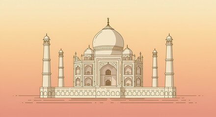 Illustration of the taj mahal with towers on a gradient background design