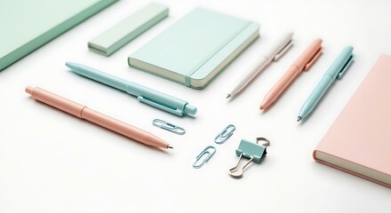 Pastel Office Supplies, Notebooks, and Pens