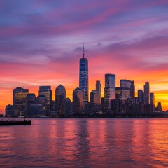 Obraz premium Photo of New York City Skyline at Sunset