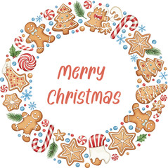 Fototapeta premium Christmas Gingerbread Cookie Wreath Frame