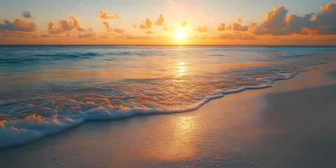 Fototapeta premium Serene Sunset Over Tropical Ocean Beach