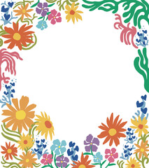 Floral Oval Frame of Colorful Hand-drawn Flowers