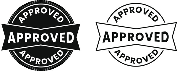 Approved Stamp Icon Set – Vector Badge Design in Black and Outline