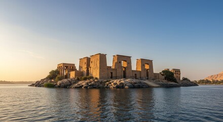 Photo of Philae Temple Island at Sunset on Nile River