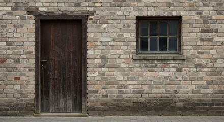 Photo of Old Brick Wall with Wooden Door and Window