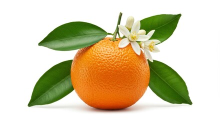 Photo of Ripe Orange Fruit with Leaves and Blossom