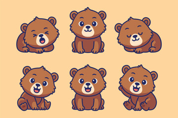 Cute bear cartoon character set