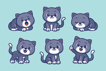 Cute cat cartoon character set