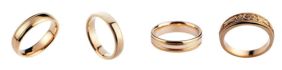 Obraz premium An assortment of sophisticated and timeless gold wedding bands featuring different styles and designs suitable for wedding ceremonies and formal occasions