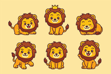 Cute lion cartoon character set